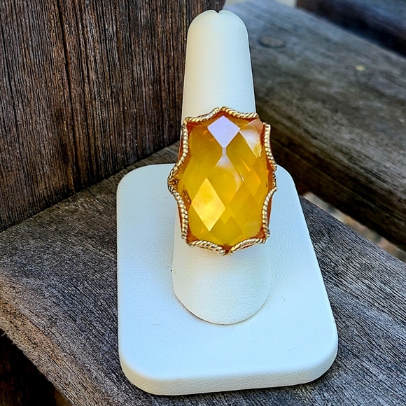 Vintage Sterling Silver Gold Plated Large Faceted Cocktail Statement Ring - Picture 3 of 8